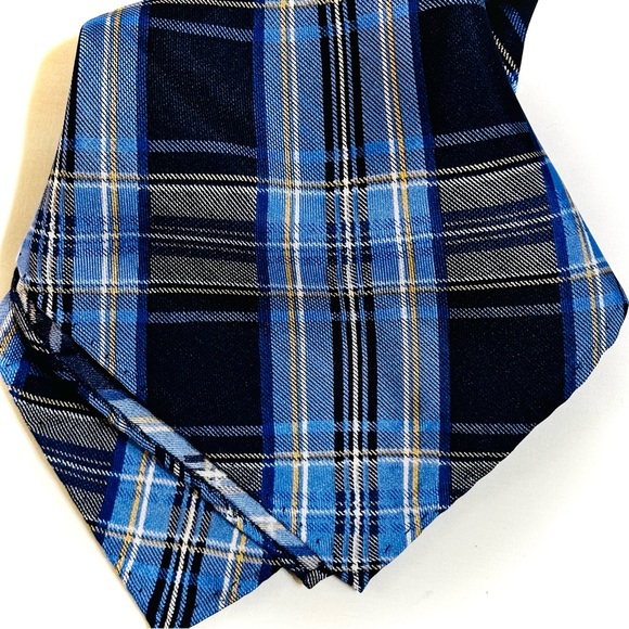 100% SILK MEN’S POCKET SQUARE HANKIE — ELEGANT CLASSIC COBALT BLUE PLAID - Picture 7 of 8
